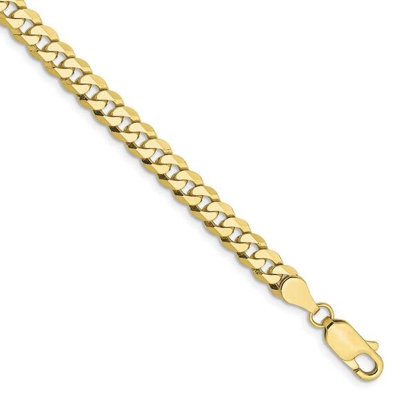 4.75mm 10k Yellow Gold Flat Beveled Curb Chain Bracelet, 7 Inch